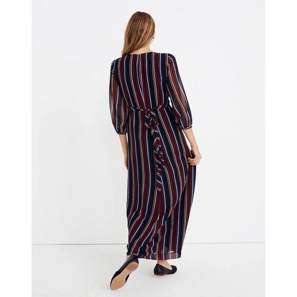 Madewell Wrap Around Maxi Dress in Stockdale Stripe 3/4 Sleeve Women's Size 0 - Picture 2 of 12